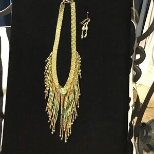 Elegant Gold and Green Beaded Necklace Set